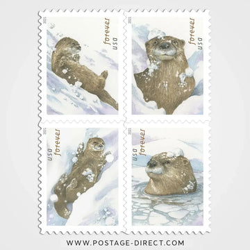 Otters in Snow Stamps