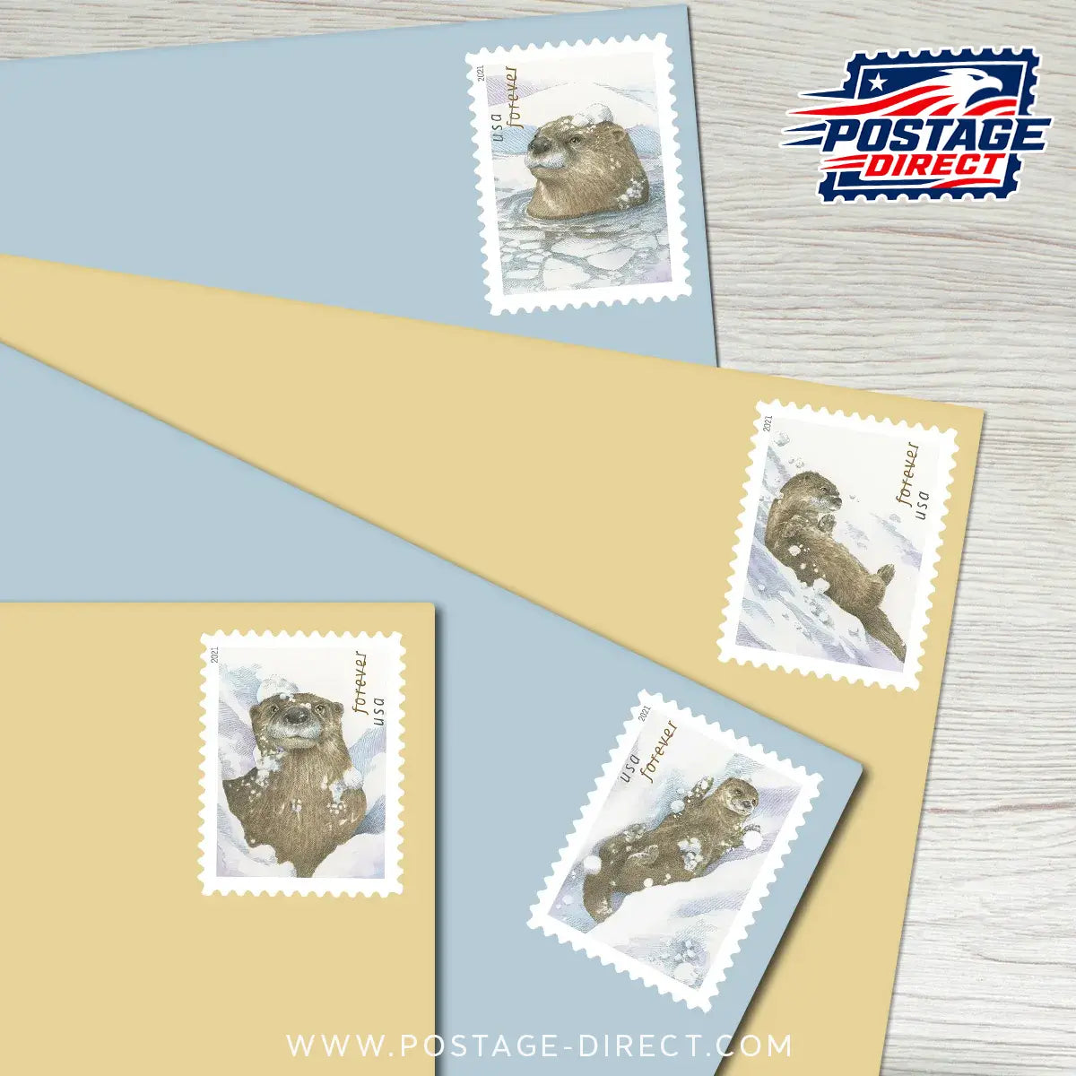 Otters in Snow Stamps