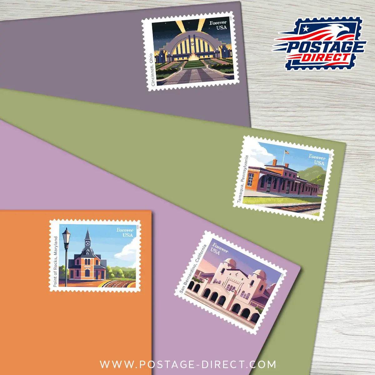 Railroad Stations Stamps